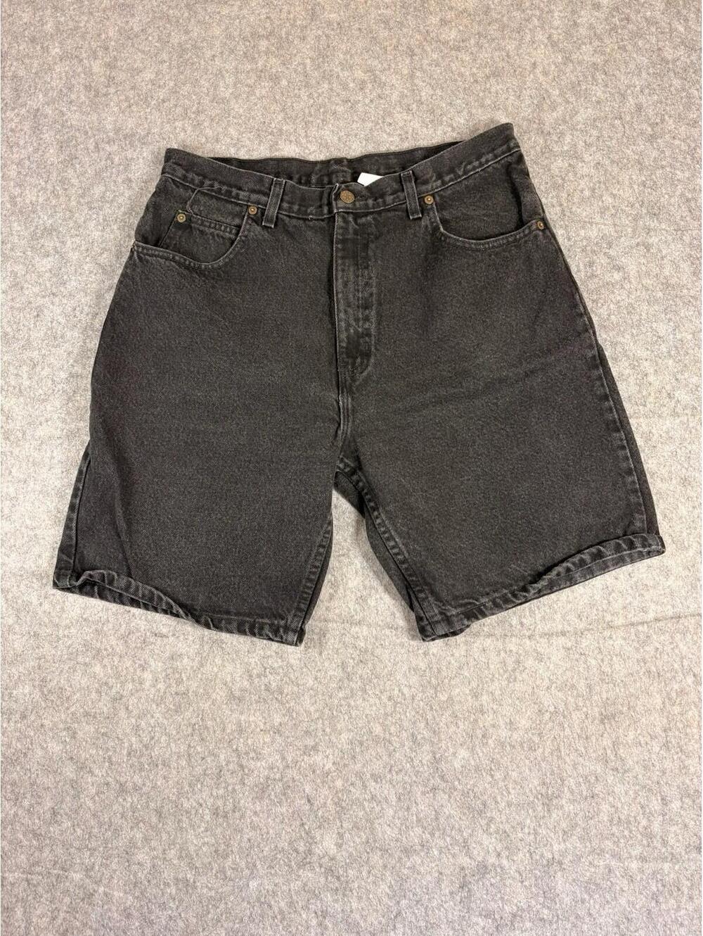 Vintage 90s Jean Shorts 32 Black Faded Relaxed Wide Grunge Punk Baggy
